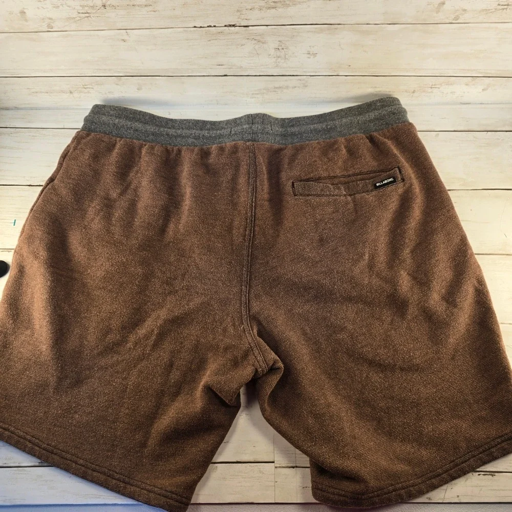 Billabong Mens Fleece Lounge Shorts Brown Grey Waistband Drawstring Large